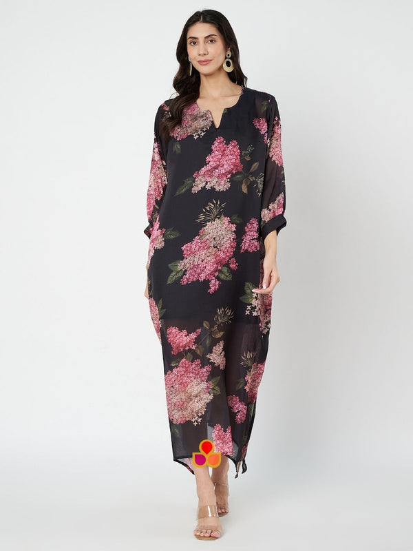 anokherang Combos Black Floral Printed Kaftan