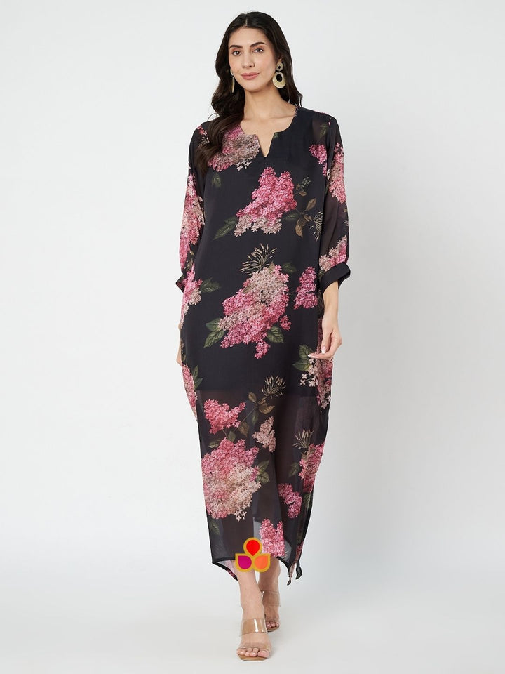 anokherang Combos Black Floral Printed Kaftan
