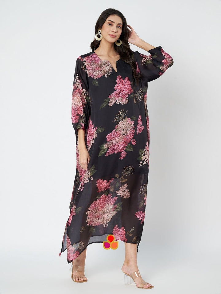 anokherang Combos Black Floral Printed Kaftan
