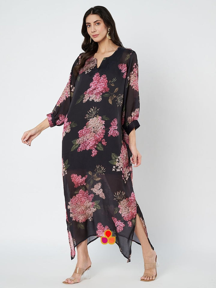 anokherang Combos Black Floral Printed Kaftan