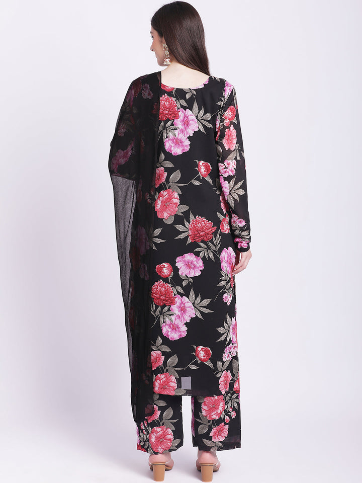 anokherang Combos Black Floral Straight Kurti with Straight Palazzo