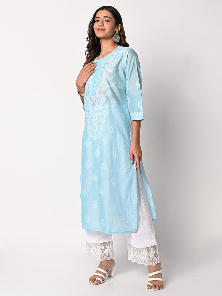 anokherang Combos Blue Chikankari Kurti
