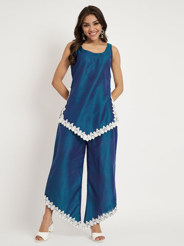 Blue Diamond Cut Short Kurti with Asymetric Palazzo – anokherang