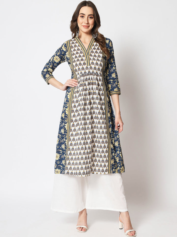 anokherang Combos Blue Fusion Printed A - Line Kurti