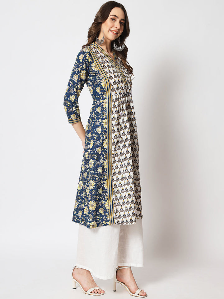 anokherang Combos Blue Fusion Printed A - Line Kurti