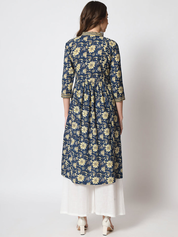 anokherang Combos Blue Fusion Printed A - Line Kurti