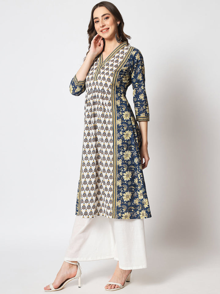 anokherang Combos Blue Fusion Printed A - Line Kurti