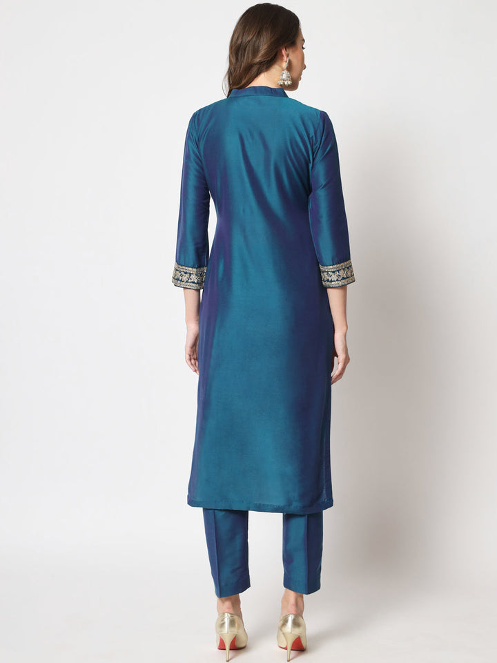 anokherang Combos Blue Magic Straight Kurti with Straight Pants