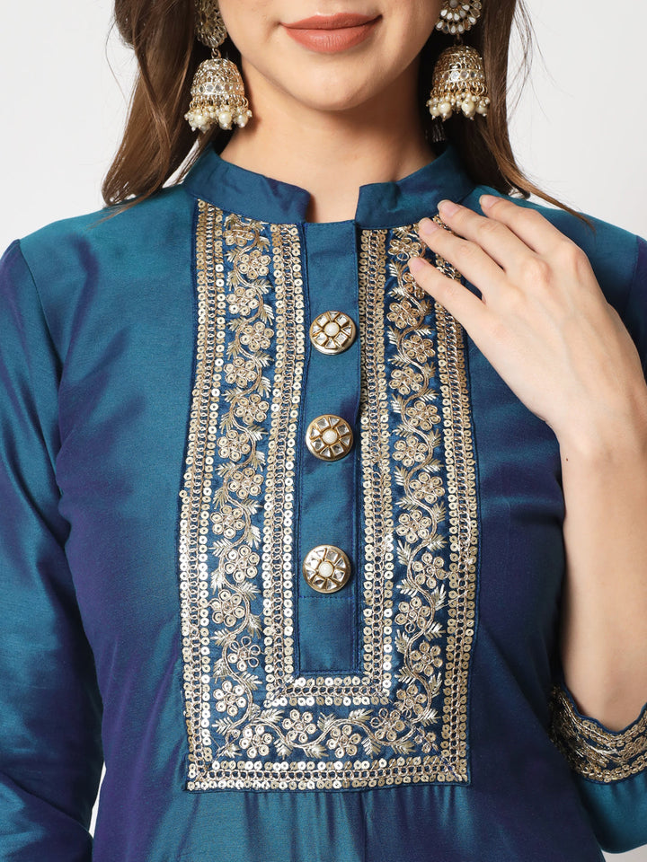 anokherang Combos Blue Magic Straight Kurti with Straight Pants