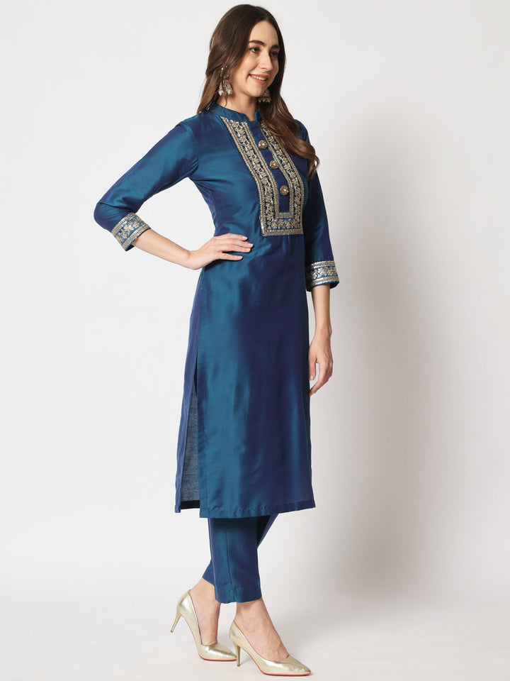 anokherang Combos Blue Magic Straight Kurti with Straight Pants