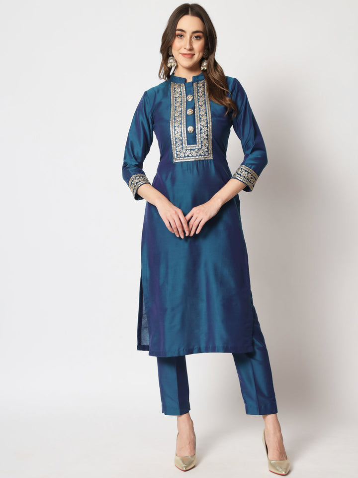 anokherang Combos Blue Magic Straight Kurti with Straight Pants