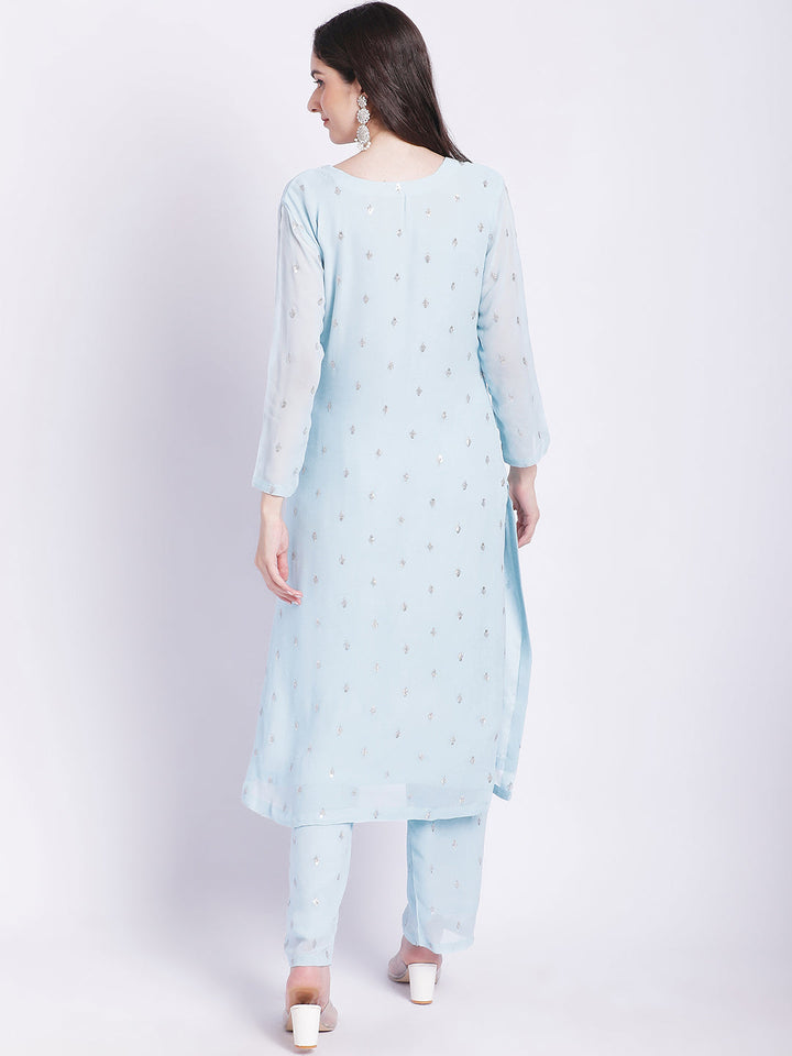 anokherang Combos Blush Blue All over Sequined Kurti with Sequined Palazzo