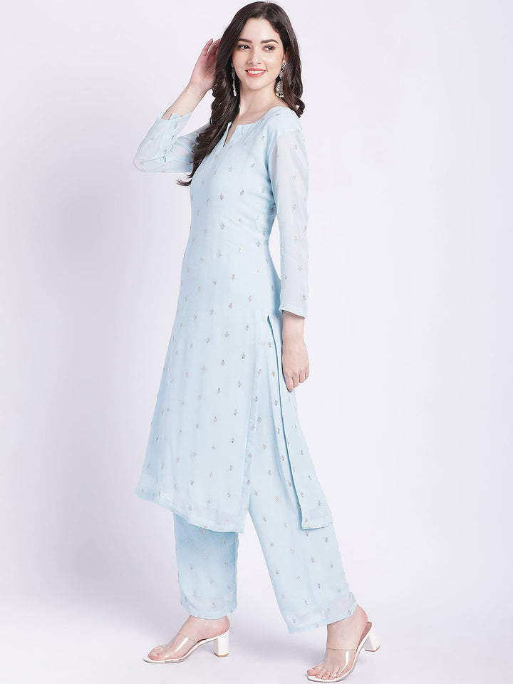 anokherang Combos Blush Blue All over Sequined Kurti with Sequined Palazzo