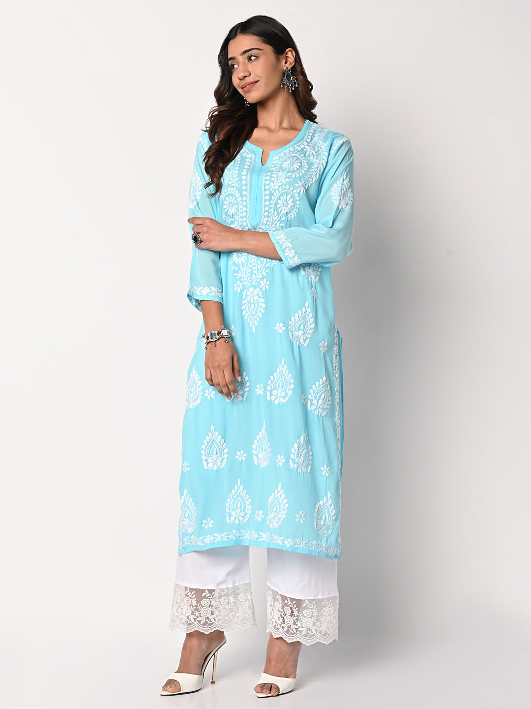 Jaipur Kurti Salwar Suits and Sets  Buy Jaipur Kurti Women White  Blue  Striped Kurta With Palazzo Set of 2 Online  Nykaa Fashion