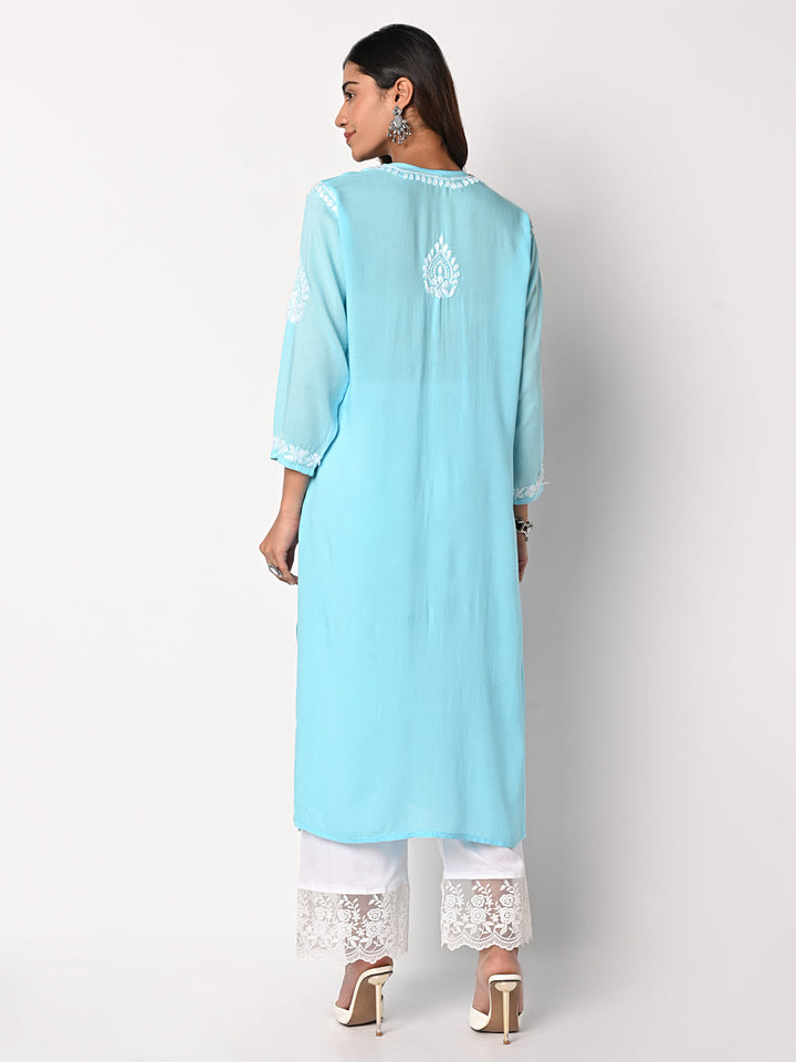 anokherang Combos Blush Blue Chikankari Kurti with Palazzo
