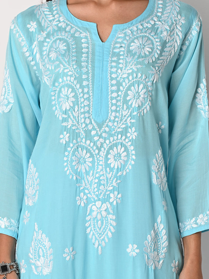 anokherang Combos Blush Blue Chikankari Kurti with Palazzo