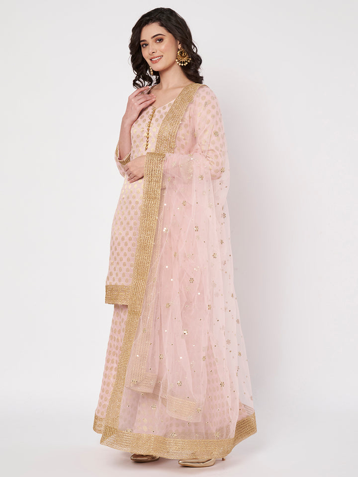 anokherang Combos Blush Pink Royale Banarasi Kurti with Sharara and Dupatta