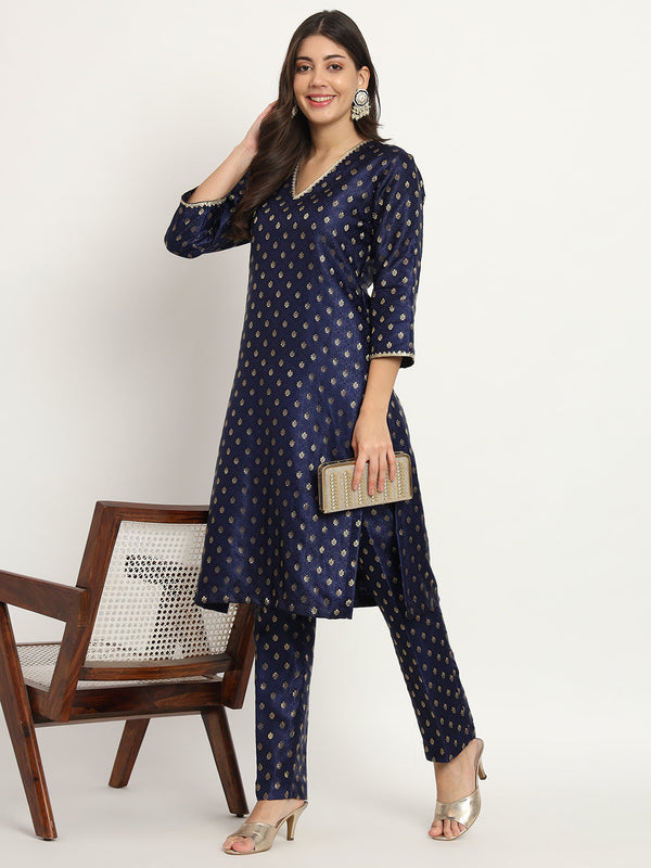 anokherang Combos Bridal Blue Smiles Brocade Kurti with Pants