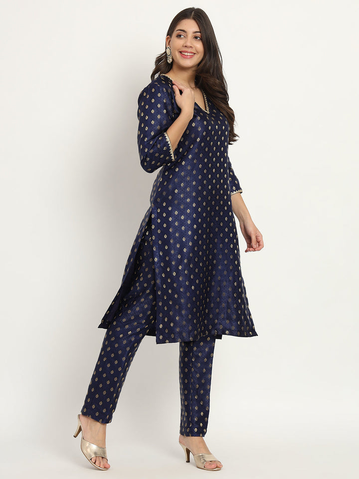 anokherang Combos Bridal Blue Smiles Brocade Kurti with Pants and Organza Dupatta