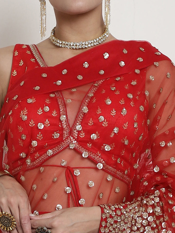 anokherang Combos Bridal Ravishing Red Sequin Embroidered Net Readymade Saree