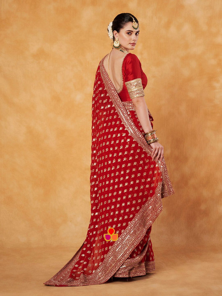 anokherang Combos Bridal Red Glamour Georgette Embroidered Saree