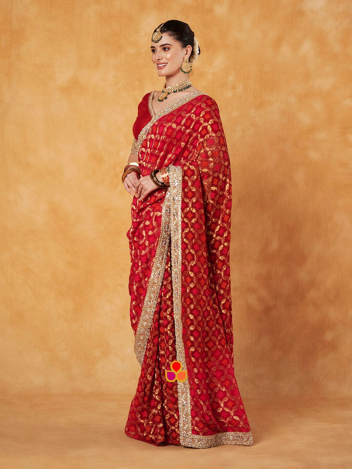 anokherang Combos Bridal Red Pink Royal Shaded Georgette Saree