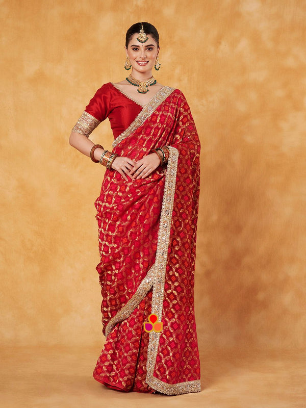 anokherang Combos Bridal Red Pink Royal Shaded Georgette Saree