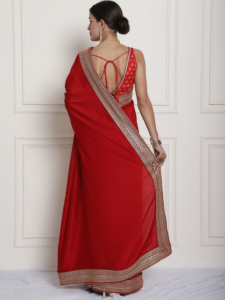 anokherang Combos Bridal Red Queen Silk Embroidered Readymade Saree