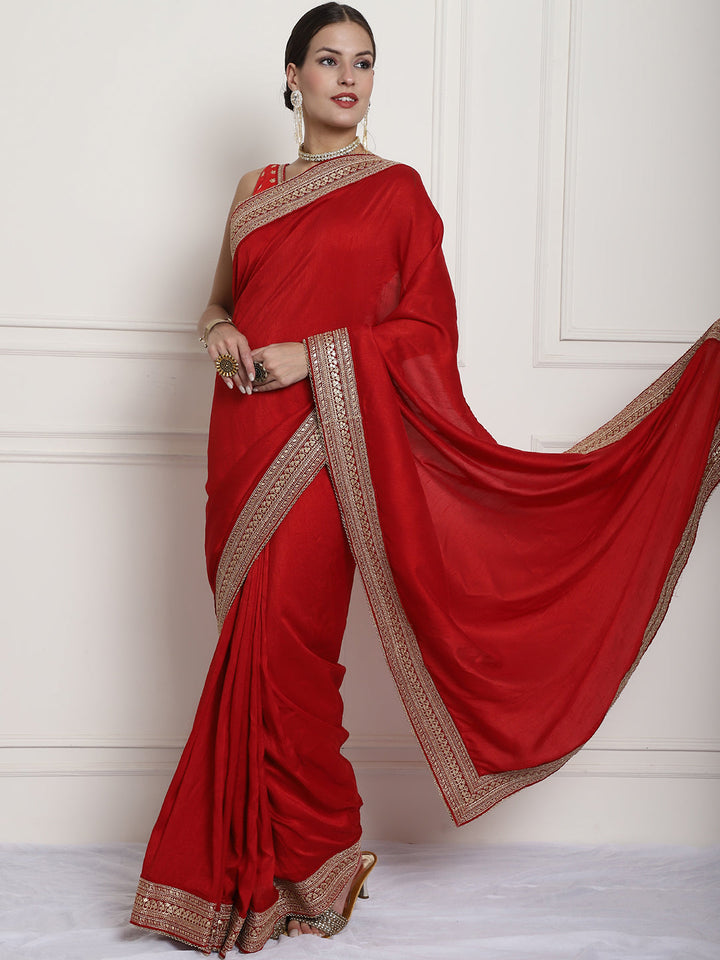 anokherang Combos Bridal Red Queen Silk Embroidered Readymade Saree