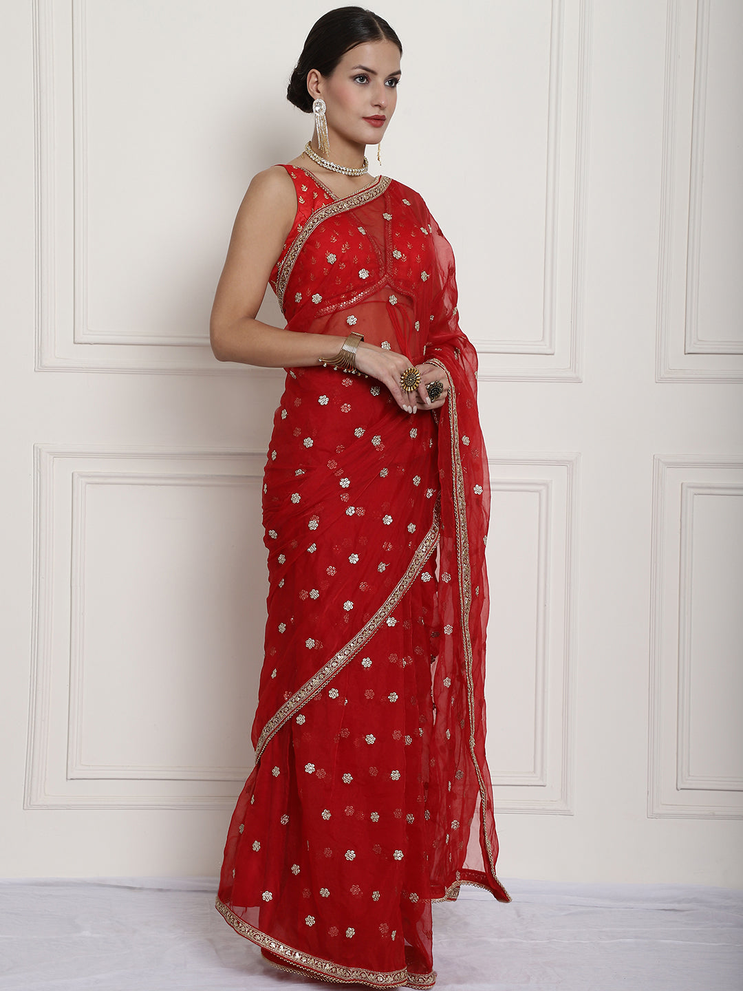 Bridal Red Saugat Organza Embroidered Saree – anokherang
