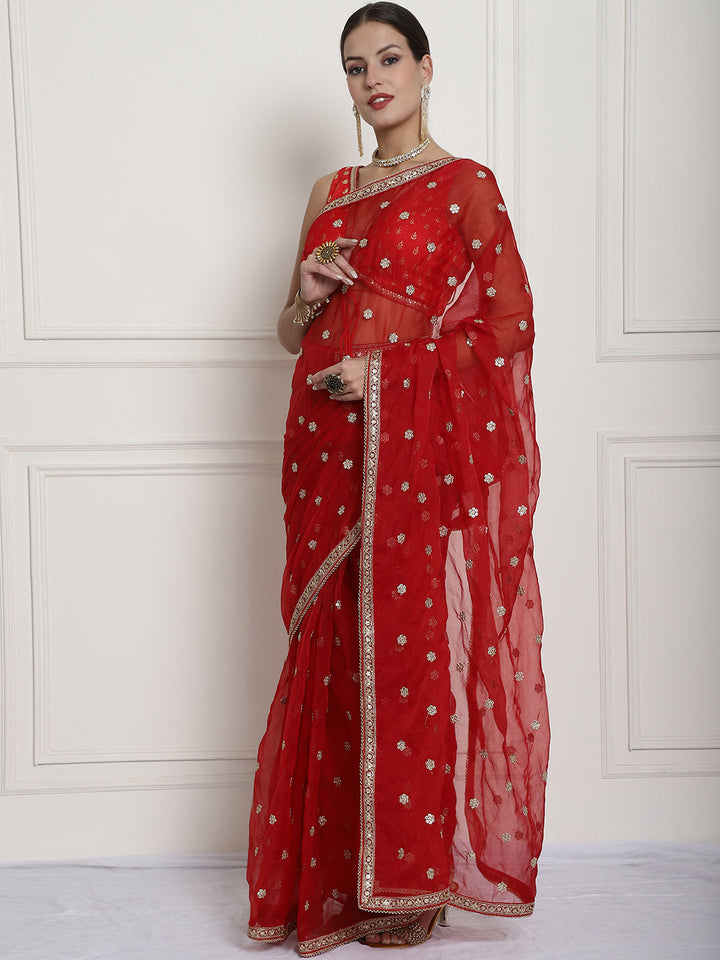 anokherang Combos Bridal Red Saugat Organza Embroidered Readymade Saree