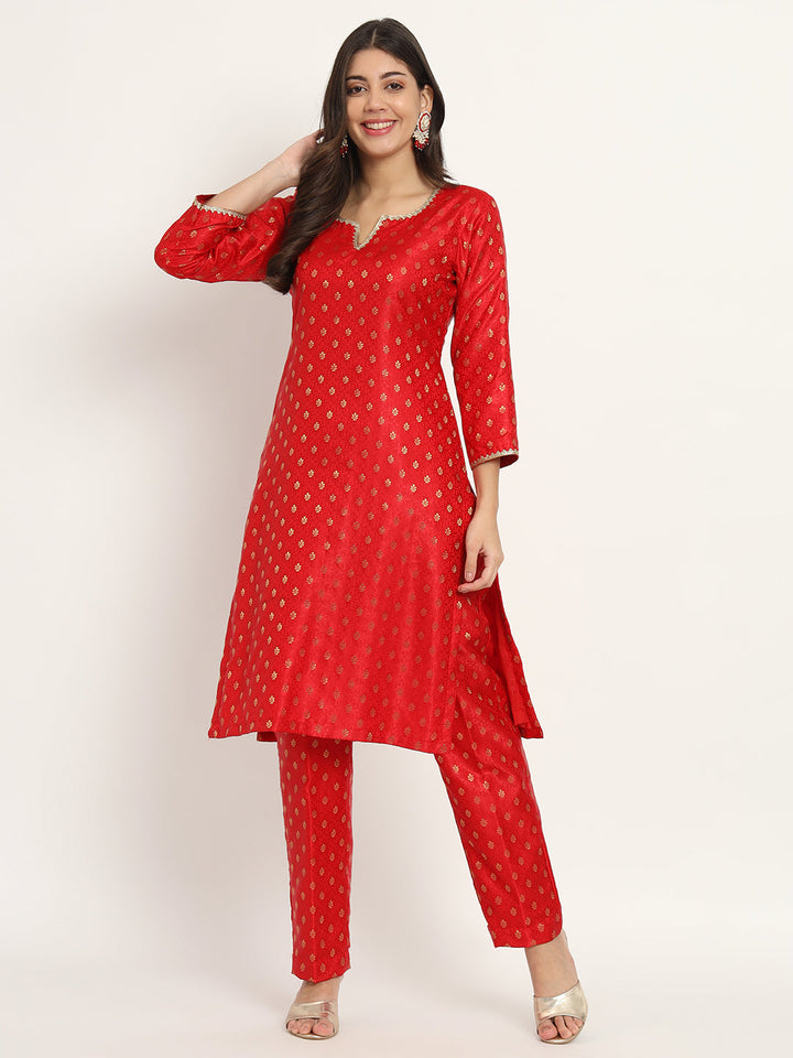 anokherang Combos Bridal Red Smiles Brocade Kurti