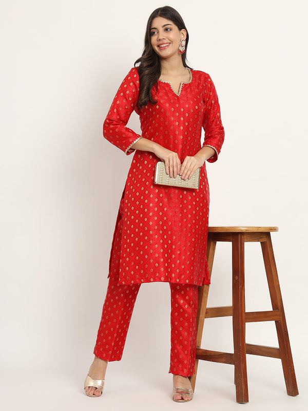 anokherang Combos Bridal Red Smiles Brocade Kurti with Pants