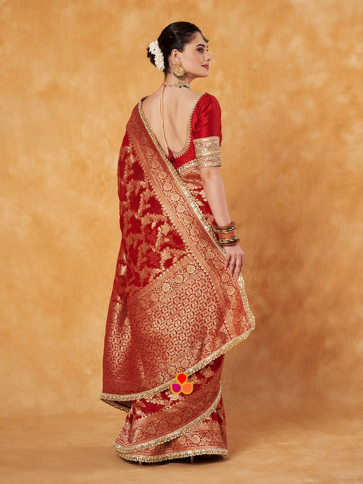 anokherang Combos Bridal Saira Red Banarasi Floral Georgette Saree