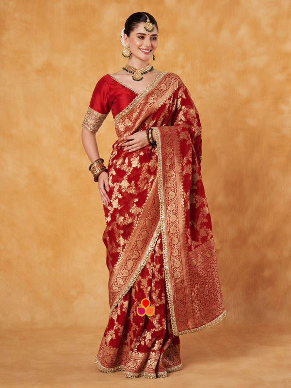anokherang Combos Bridal Saira Red Banarasi Floral Georgette Saree