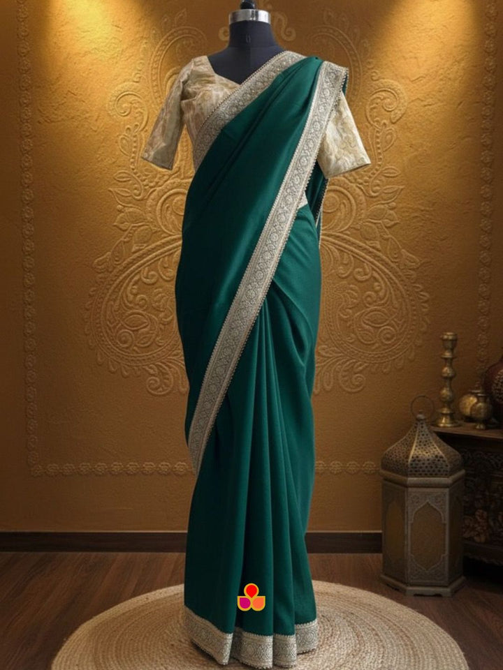 anokherang Combos Bridal Shagun Emerald Green Silk Saree