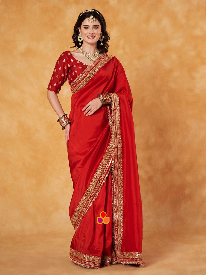 anokherang Combos Bridal Shagun Red Silk Saree