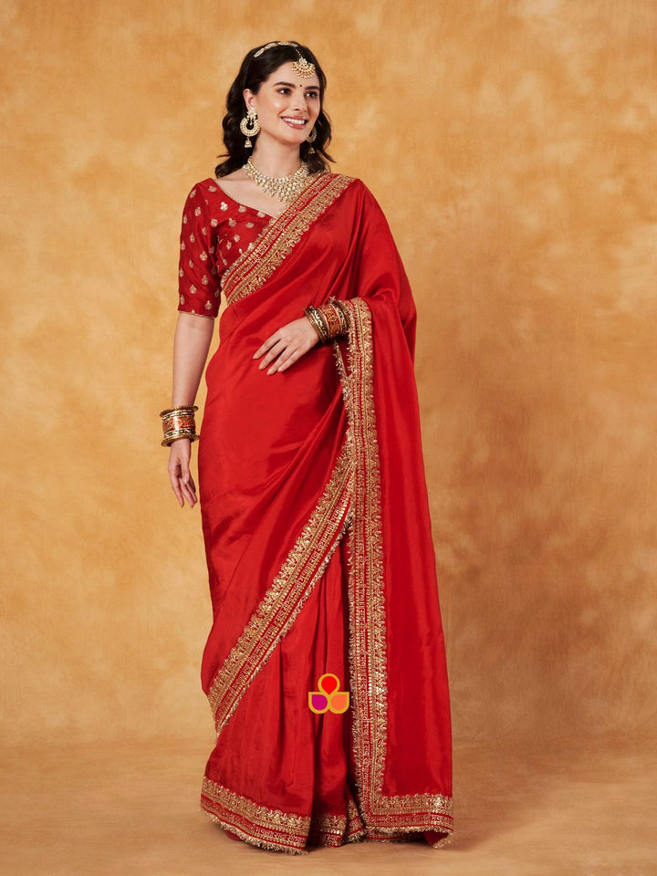 anokherang Combos Bridal Shagun Red Silk Saree