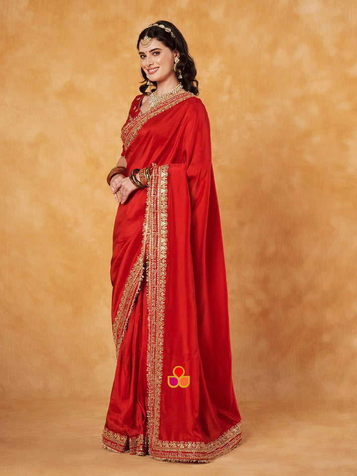 anokherang Combos Bridal Shagun Red Silk Saree