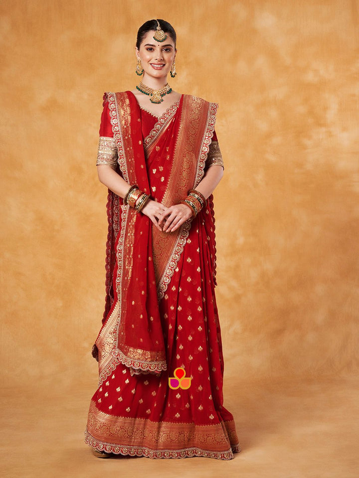 anokherang Combos Bridal Stunning Red Banarsi Georgette Saree