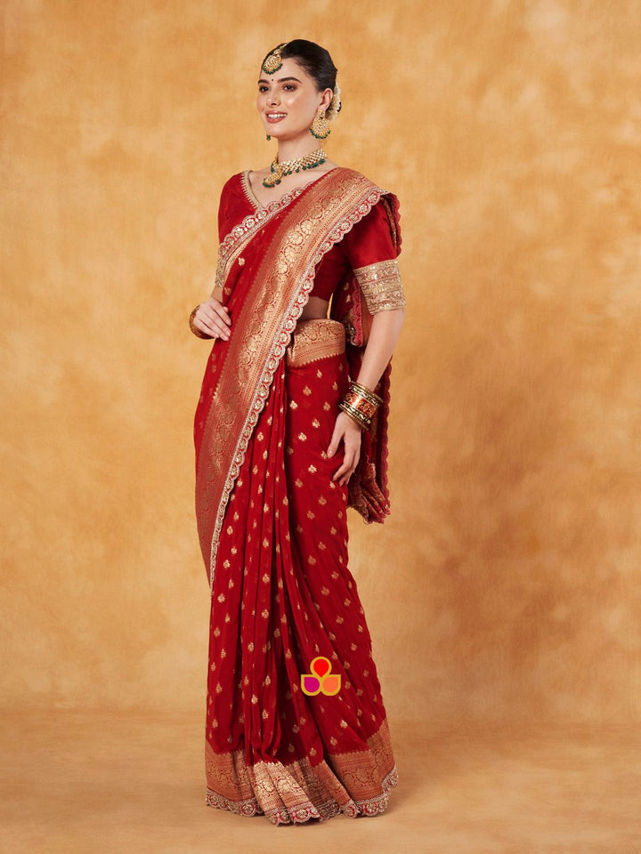 anokherang Combos Bridal Stunning Red Banarsi Georgette Saree
