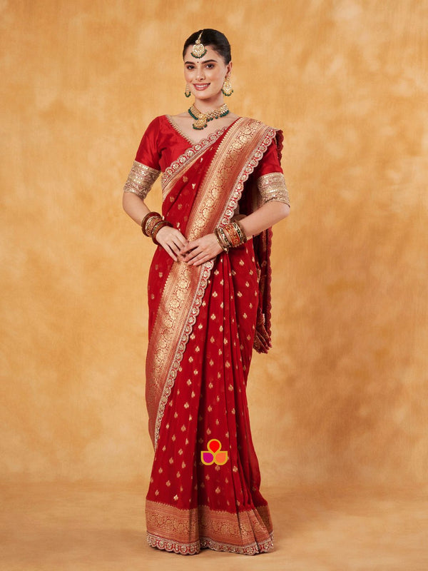 anokherang Combos Bridal Stunning Red Banarsi Georgette Saree