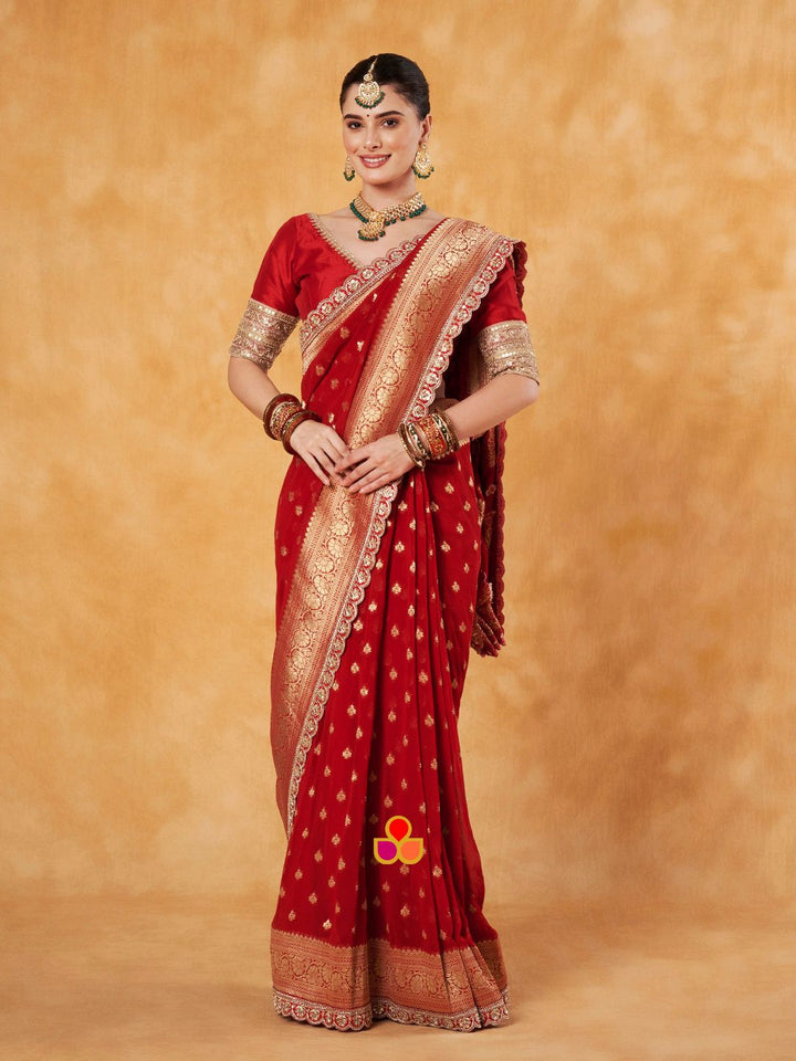 anokherang Combos Bridal Stunning Red Banarsi Georgette Saree