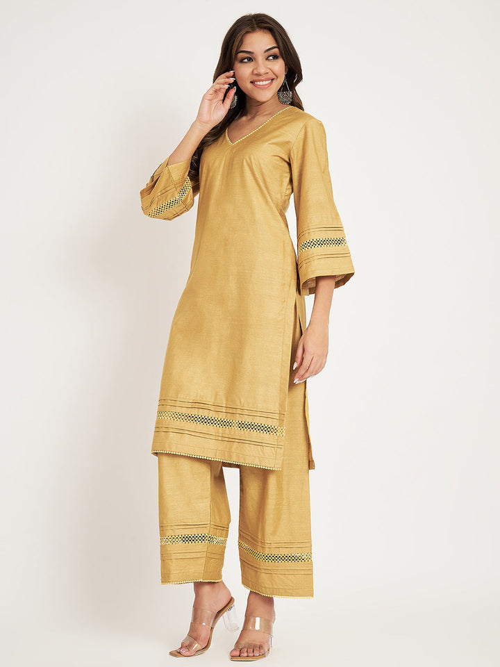 anokherang Combos Canary Yellow Silk Straight Kurti with Straight Palazzo