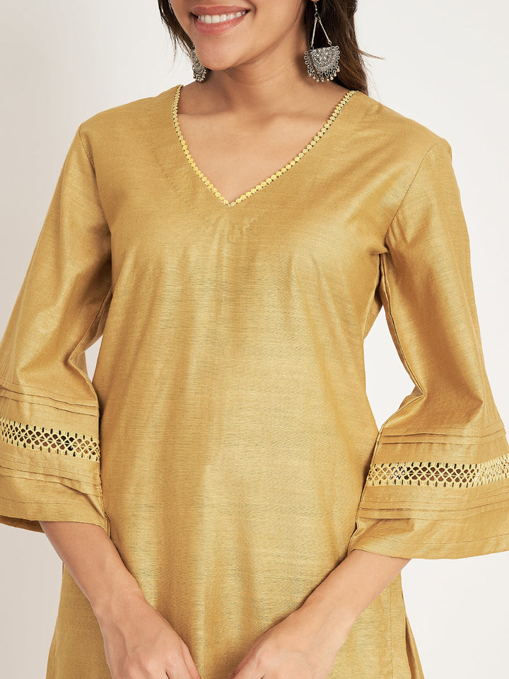 anokherang Combos Canary Yellow Silk Straight Kurti with Straight Palazzo