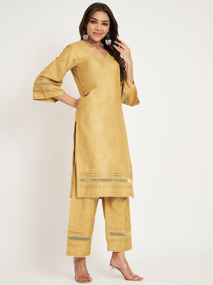 anokherang Combos Canary Yellow Silk Straight Kurti with Straight Palazzo