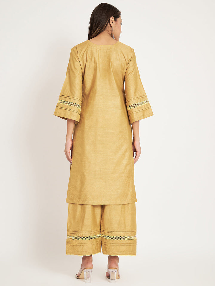 anokherang Combos Canary Yellow Silk Straight Kurti with Straight Palazzo