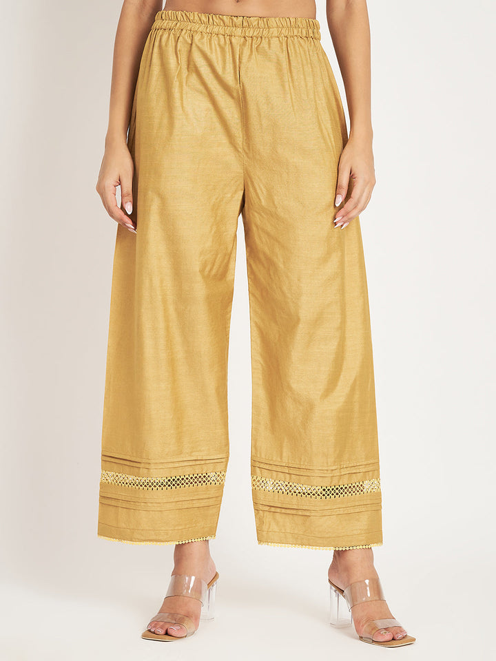 anokherang Combos Canary Yellow Silk Straight Kurti with Straight Palazzo