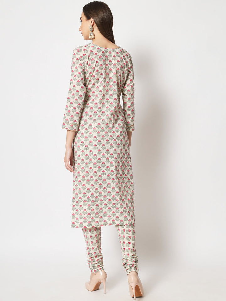 anokherang Combos Copy of Amelia Pink Straight Kurti with Printed Churidar