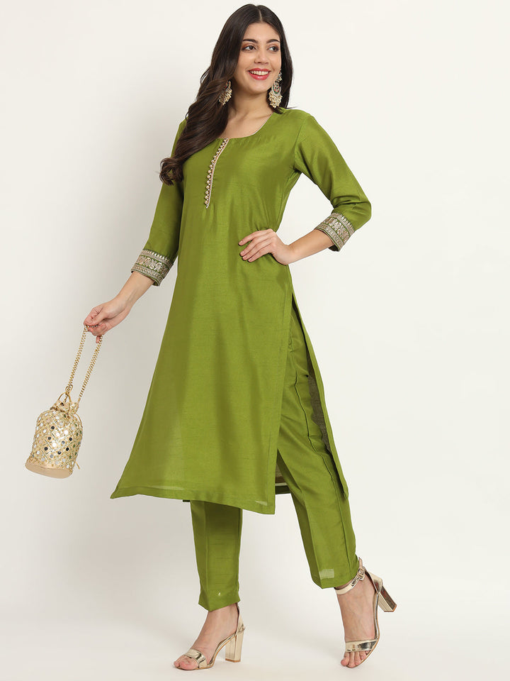 anokherang Combos Copy of Aqua Green Banarsi Straight Kurti with Straight Pants